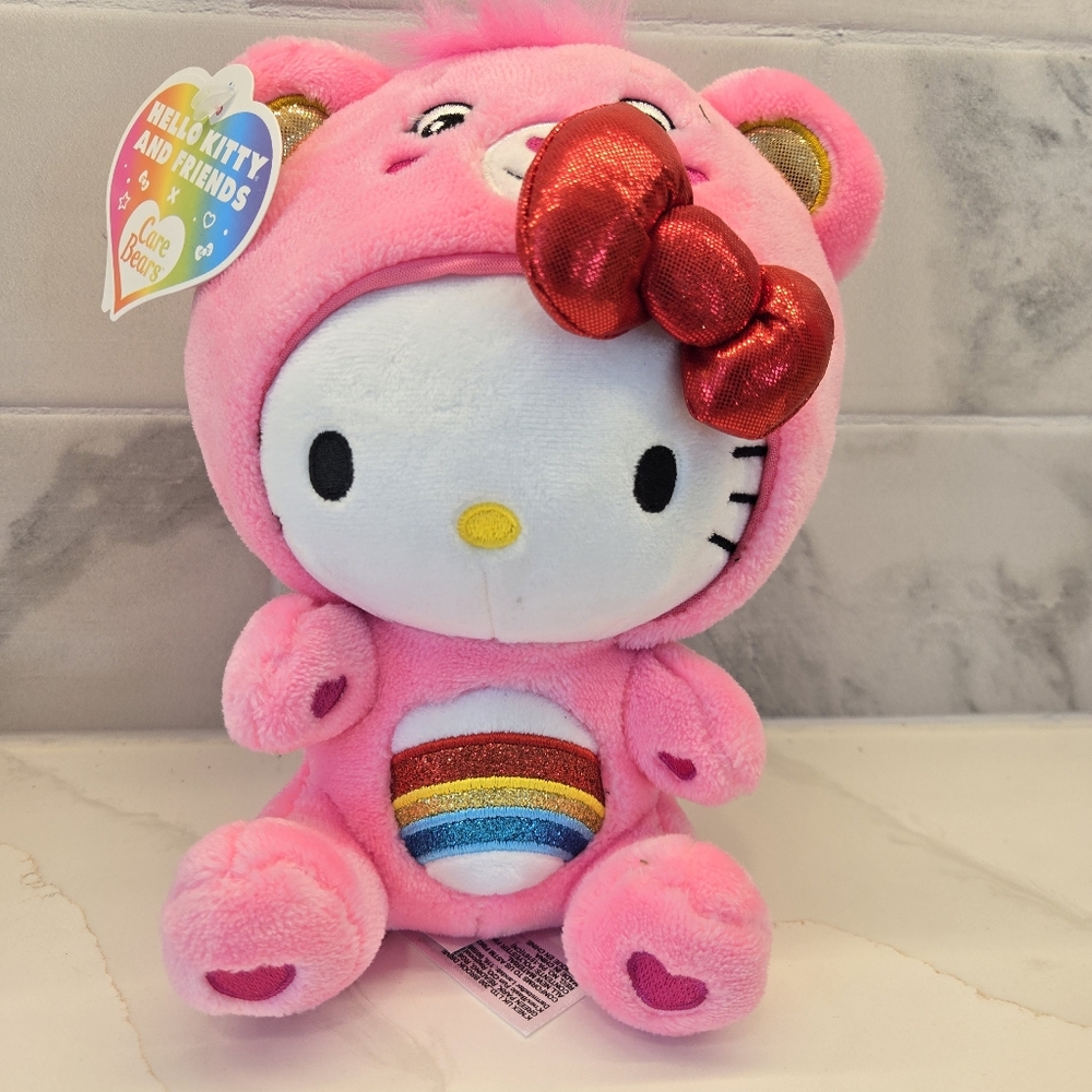 Care Bears Hello Kitty Dressed as cheer Care Bears 8 in fun size plush toy new